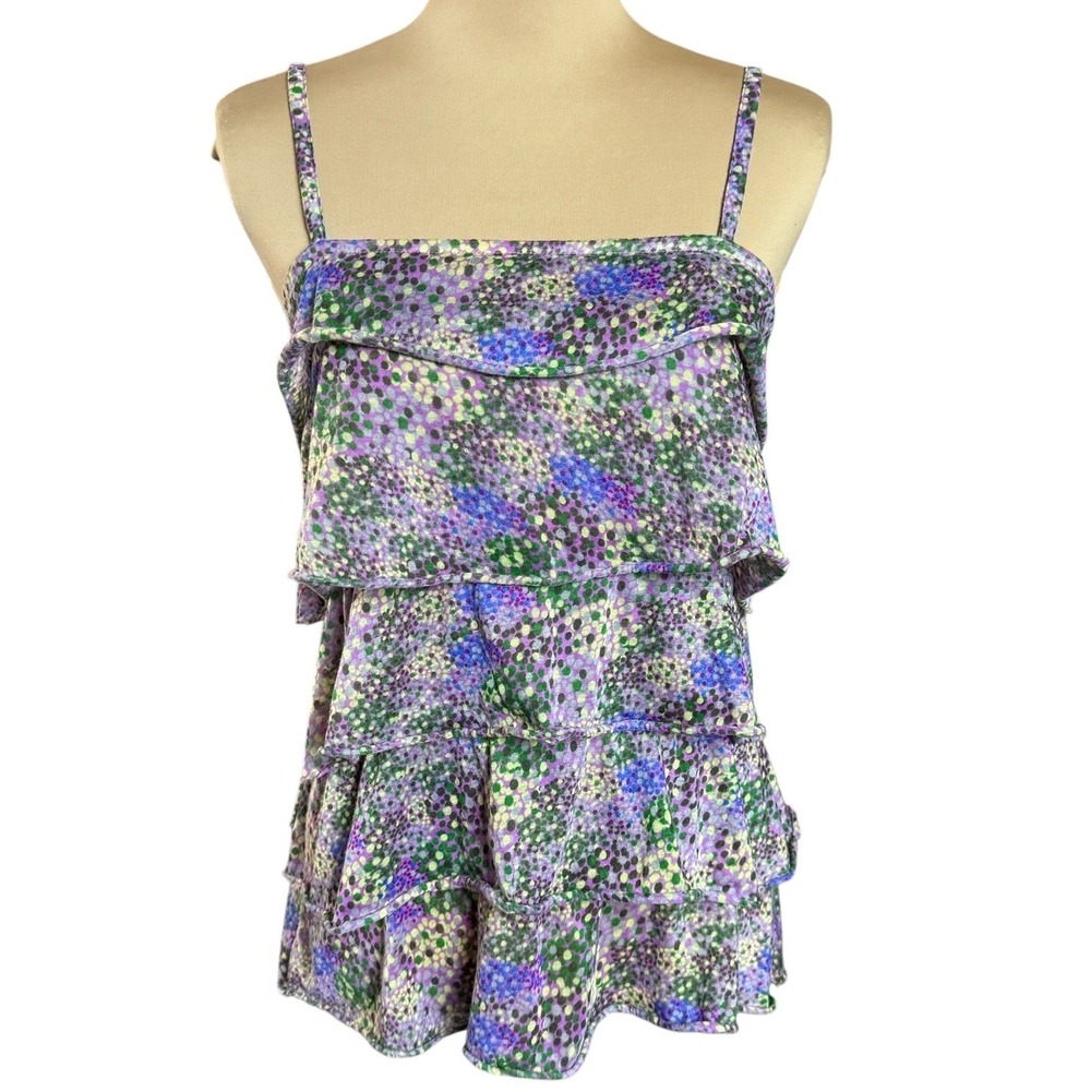 Vtg Y2k Forest Fairy Grunge Ruffle Tank Top Womens Sz M Whimsigoth Square Neck